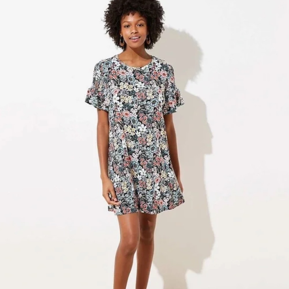 LOFT black floral dress. Size Large.